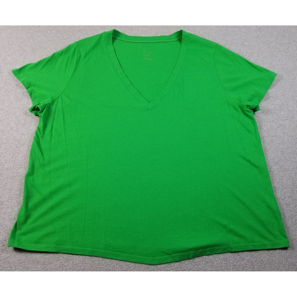 A New Day T Shirt Womens XXL 2XL Solid Green V-Neck Short Sleeve Casual Knit Tee